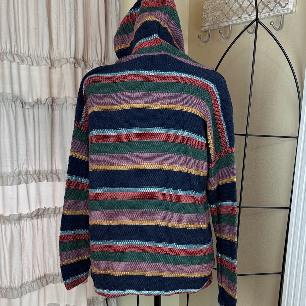 American Eagle Multicolor Baja Pullover Hooded Knit Sweater Women's M - Picture 3 of 10